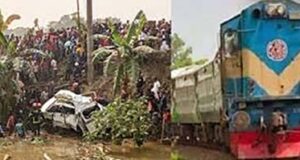 ফরিদপুরে রেল ক্রসিংয়ে ট্রেনের ধাক্কায় মাইক্রোবাসের ৫ যাত্রী নিহত আহত ৪ জন