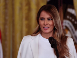 Melania Trump speaks at the White House in Washington