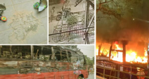 গাজীপুরে গভীর রাতে পার্ক করা বাসে আগুন দিয়েছে দুর্বৃত্তরা।